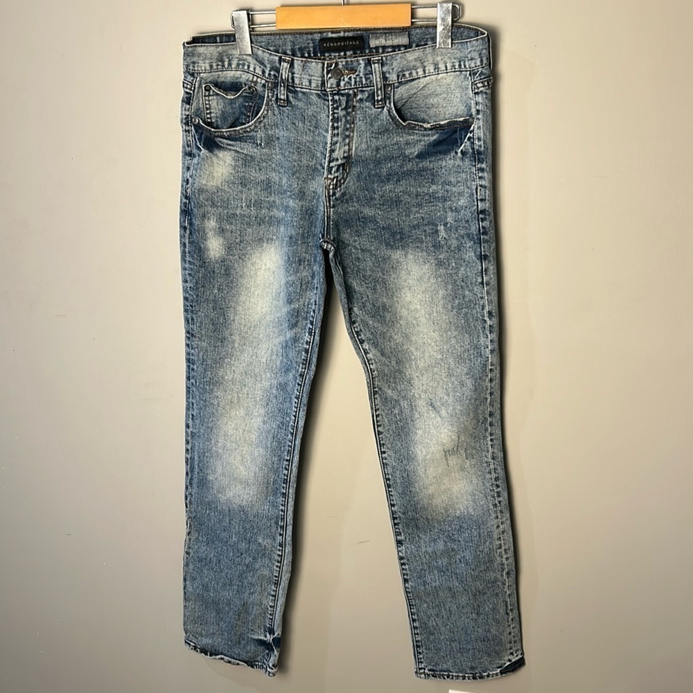 Aeropostale Slim Straight Jeans Denim Blue Acid Wash Men's Size 32/32